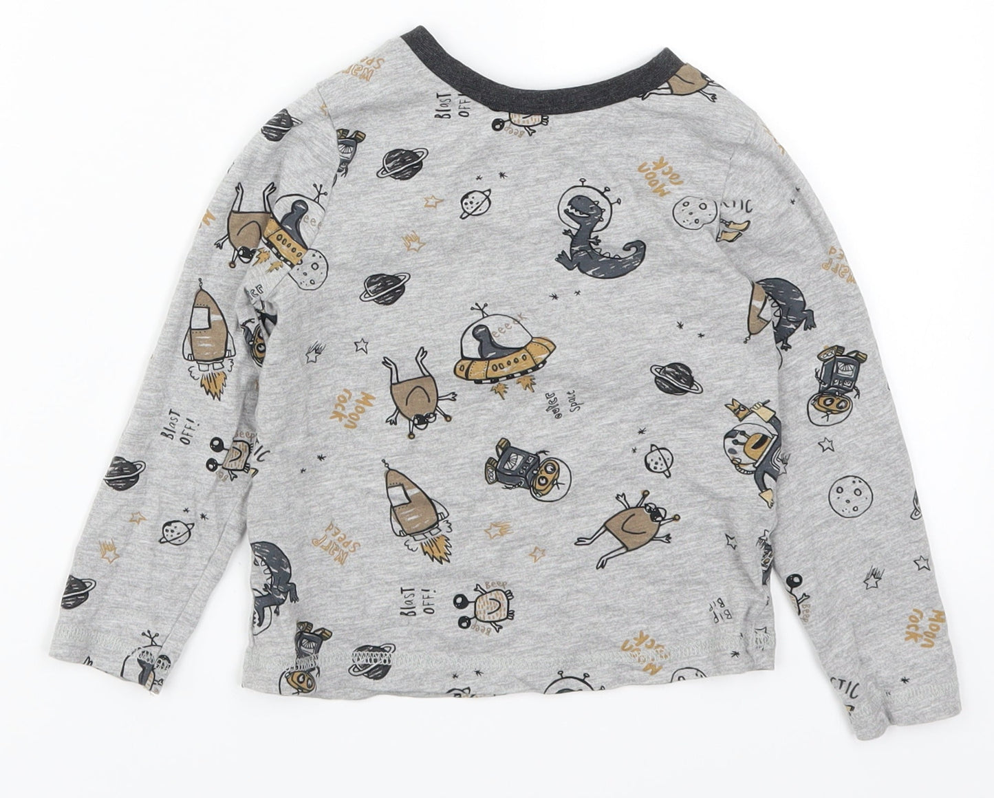 George Boys Grey   Basic T-Shirt Size 3-4 Years  - Dinosaurs and Aliens