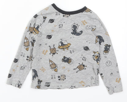 George Boys Grey   Basic T-Shirt Size 3-4 Years  - Dinosaurs and Aliens