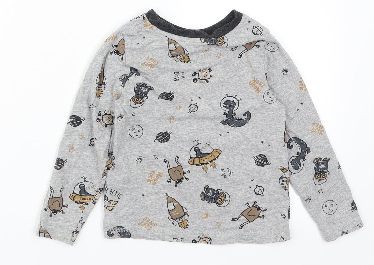 George Boys Grey   Basic T-Shirt Size 3-4 Years  - Dinosaurs and Aliens