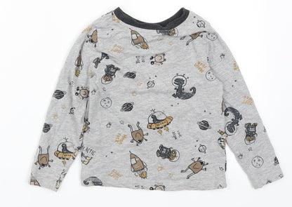 George Boys Grey   Basic T-Shirt Size 3-4 Years  - Dinosaurs and Aliens