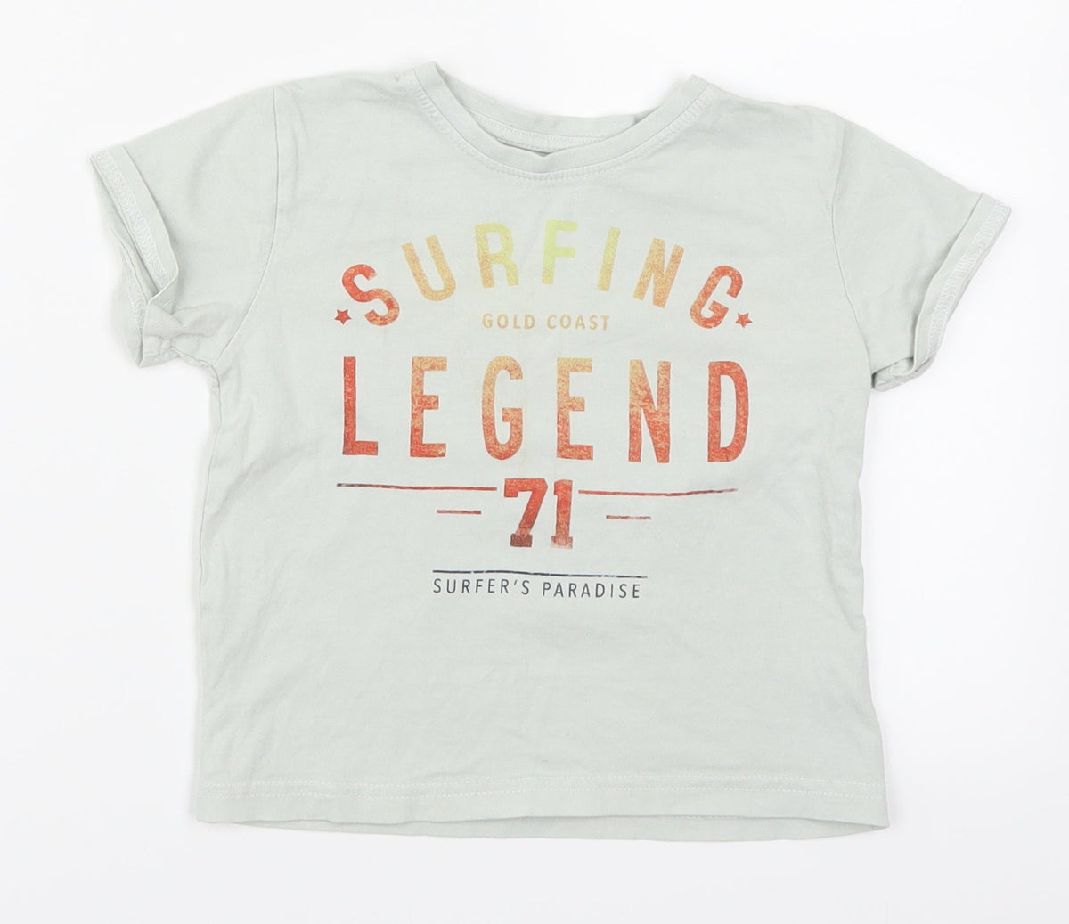 Front view of Primark boys’ green basic t-shirt, size 3-4, years - surfing legend