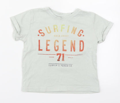 Front view of Primark boys’ green basic t-shirt, size 3-4, years - surfing legend