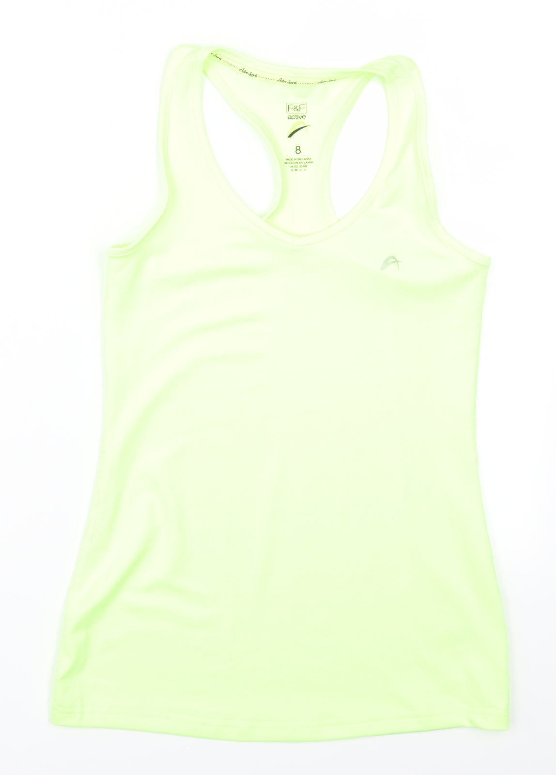 Additional front view of F&F women’s yellow basic tank, size UK 8, - racerback