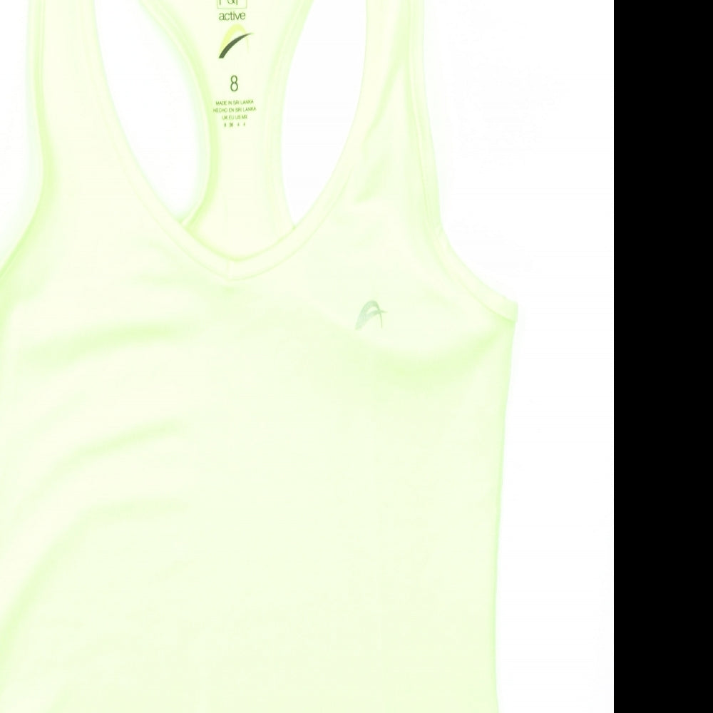 Close-up detail of F&F women’s yellow basic tank, size UK 8, - racerback