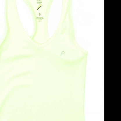 Close-up detail of F&F women’s yellow basic tank, size UK 8, - racerback