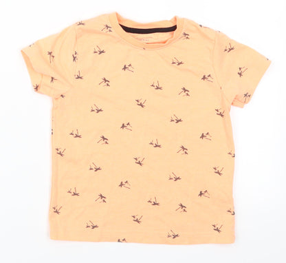 Front view of Primark boys’ orange basic t-shirt, size 3-4, years - palm trees