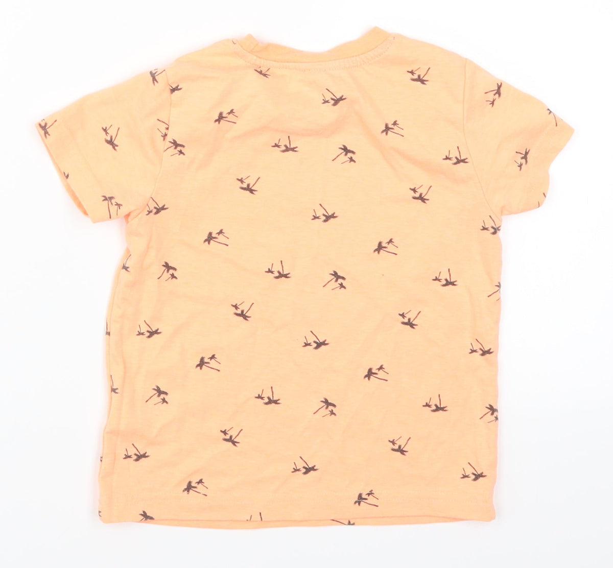 Back view of Primark boys’ orange basic t-shirt, size 3-4, years - palm trees