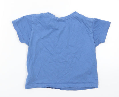 Back view of Primark boys’ blue basic t-shirt, size 3-4, years - california sunset