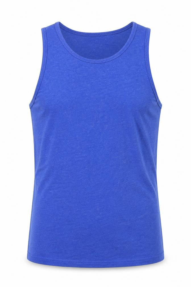 Front view of Cedarwood State men’s blue basic tank, size XS