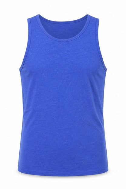 Front view of Cedarwood State men’s blue basic tank, size XS