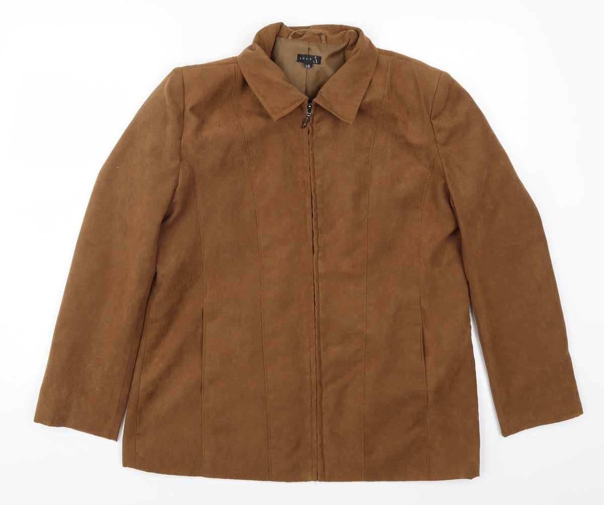 Additional front view of Just J women’s brown jacket, size UK 14
