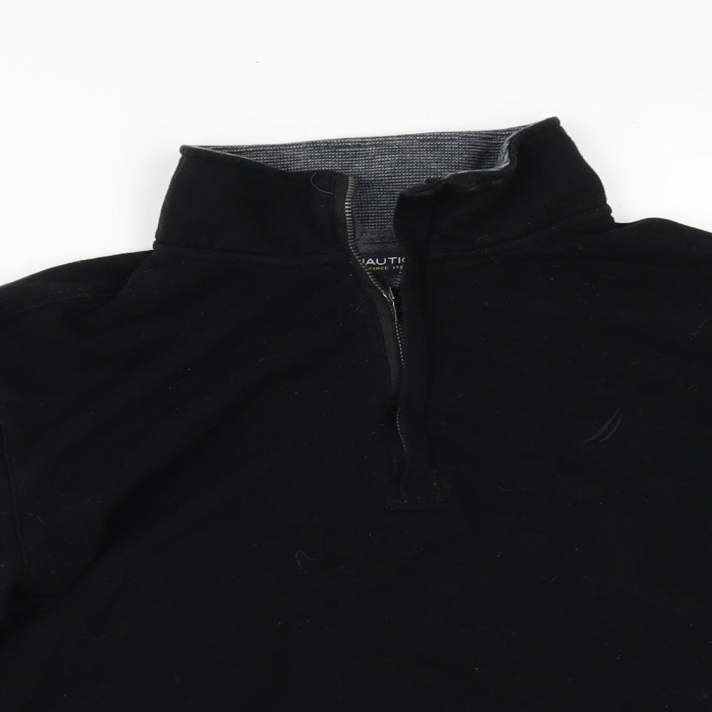 Close-up detail of Nautica women’s black pullover sweatshirt, size M
