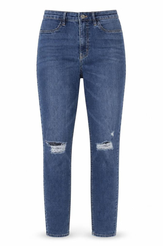 Front view of Divided by H&M women’s blue denim straight jeans, size UK 10, 29-inch leg