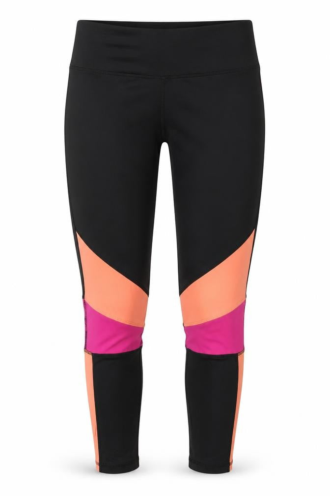 Front view of WorkOut women’s black capri leggings, size UK 10, 27-inch leg