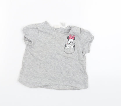 Front view of H&M Grey Basic T-Shirt, size 12, Months - Minnie Mouse