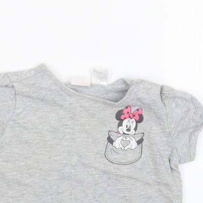 Close-up detail of H&M Grey Basic T-Shirt, size 12, Months - Minnie Mouse