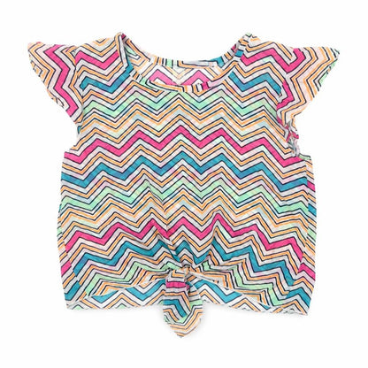 Front view of Faded Glory girls’ pink geometric mesh basic t-shirt, size 10-11, years