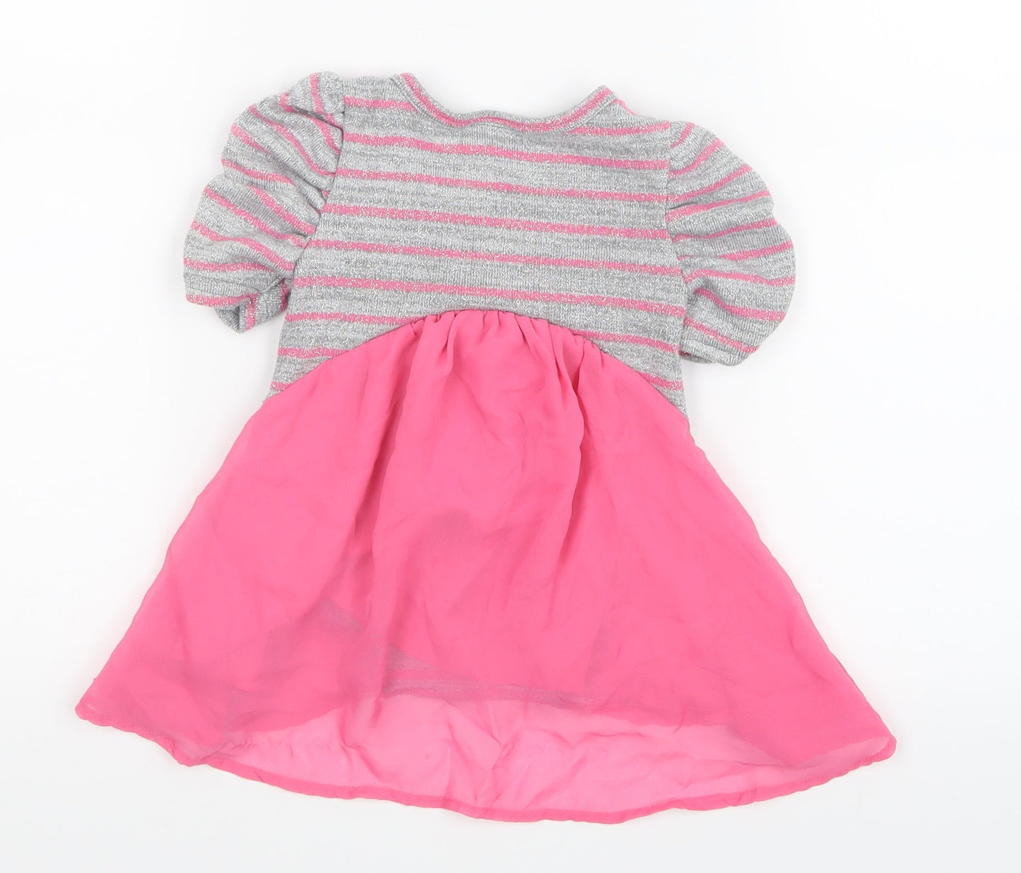 Little Lass Girls Grey Striped  Basic T-Shirt Size 2 Years