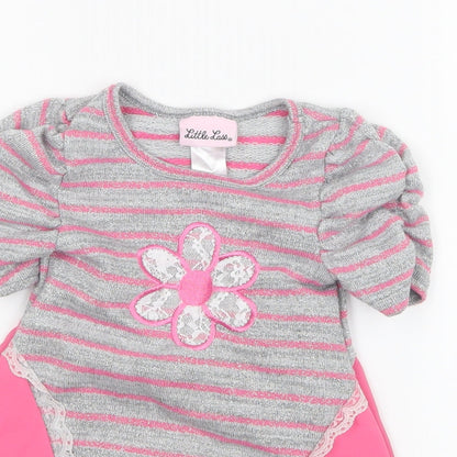 Little Lass Girls Grey Striped  Basic T-Shirt Size 2 Years
