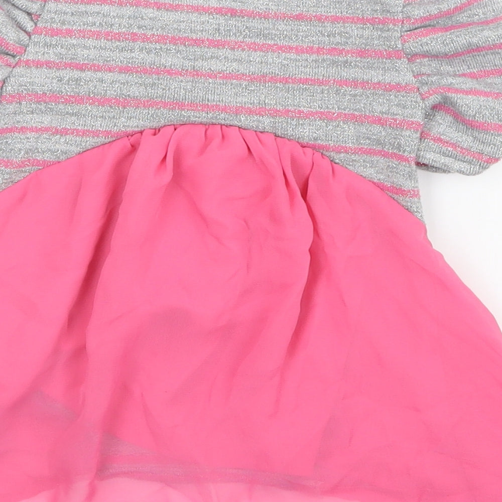 Little Lass Girls Grey Striped  Basic T-Shirt Size 2 Years