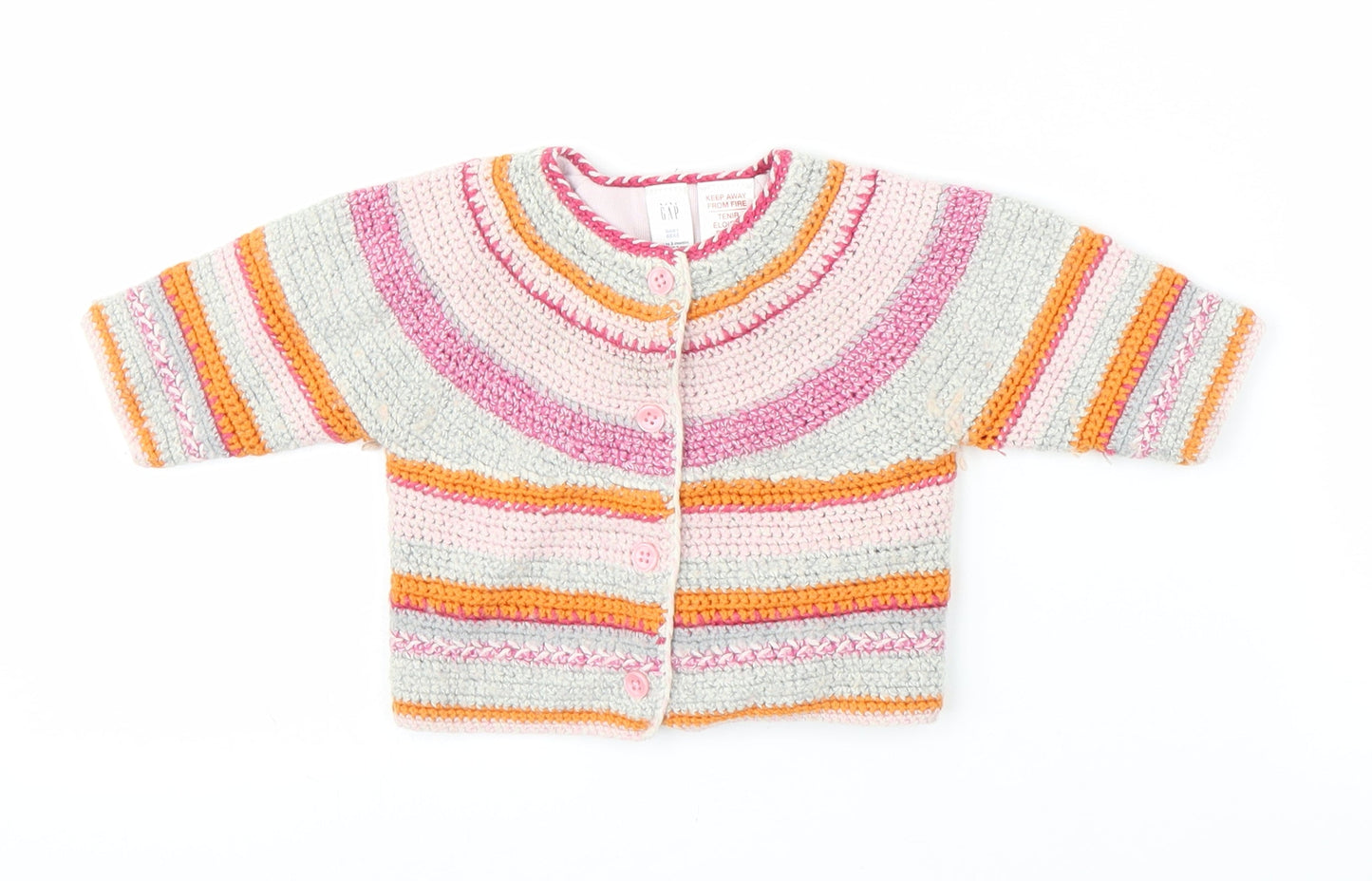 Gap Girls Multicoloured Striped  Cardigan Jumper Size 3-6 Months