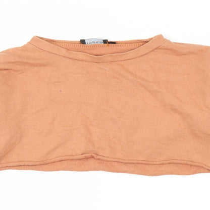 Close-up detail of PRETTYLITTLETHING women’s orange jumper, size UK 8, - cropped