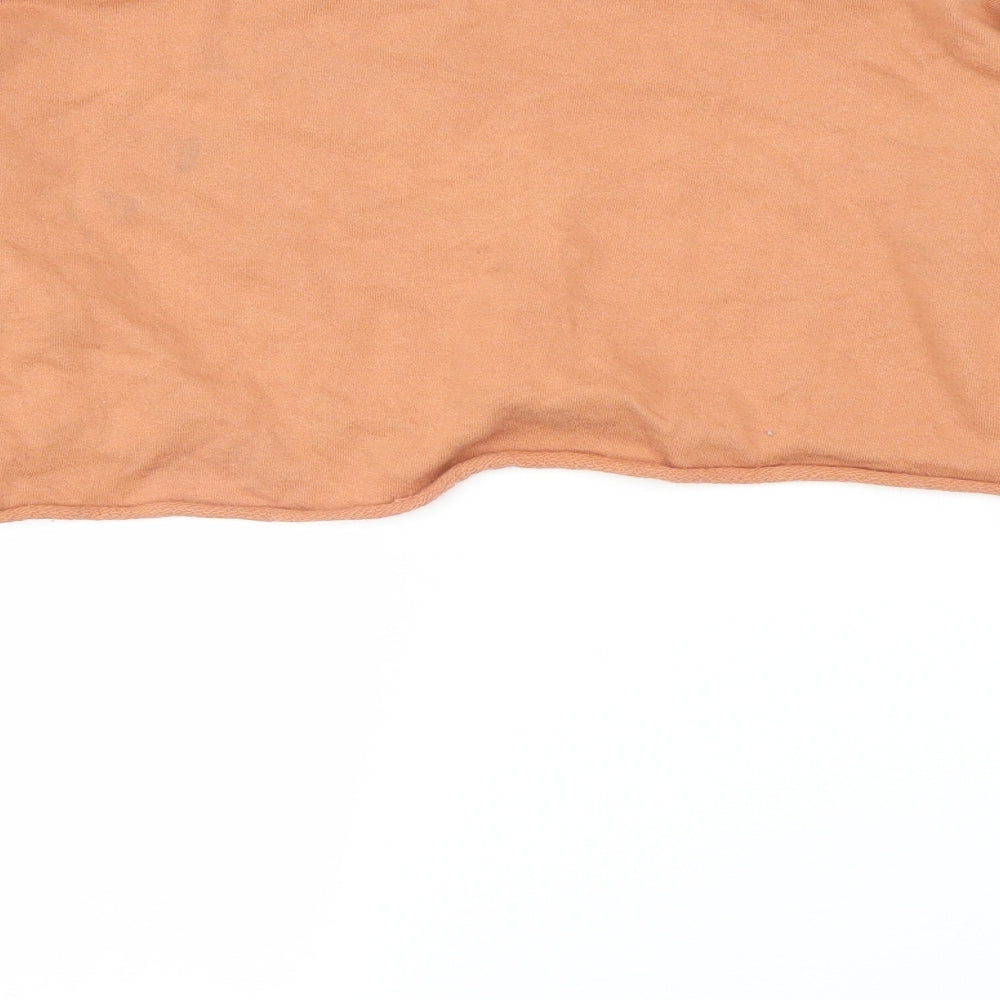 Brand and care label for PRETTYLITTLETHING women’s orange jumper, size UK 8, - cropped