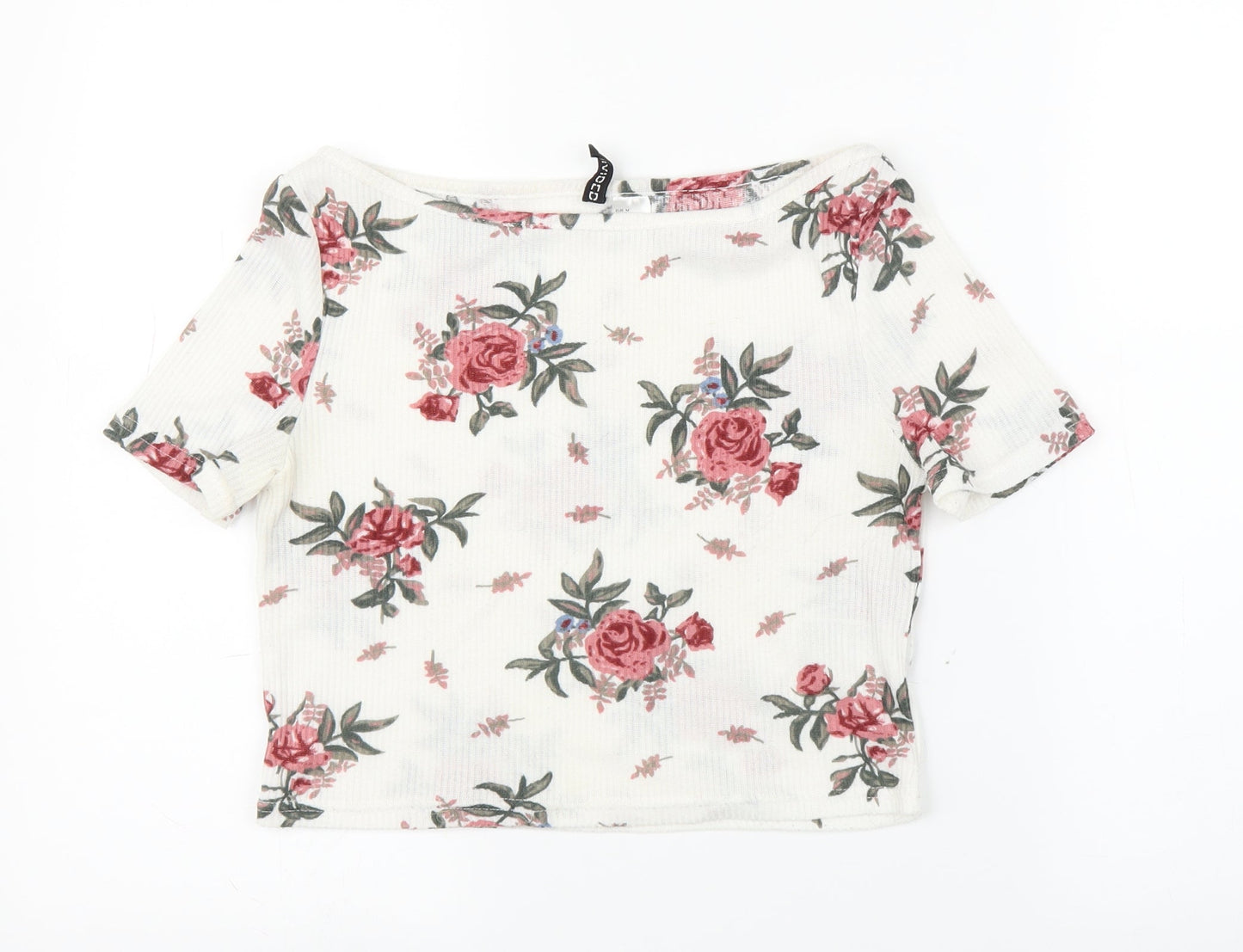 H&M Girls White Floral  Cropped T-Shirt Size M