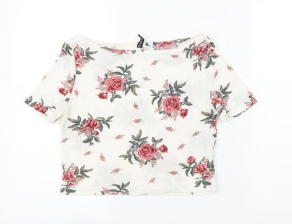 H&M Girls White Floral  Cropped T-Shirt Size M
