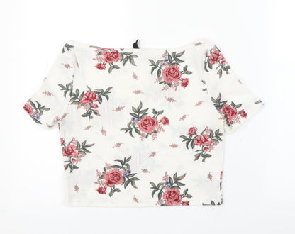 H&M Girls White Floral  Cropped T-Shirt Size M