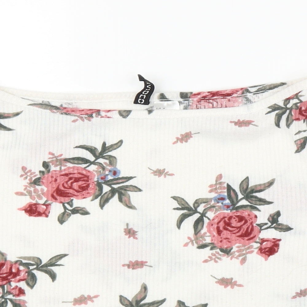 H&M Girls White Floral  Cropped T-Shirt Size M