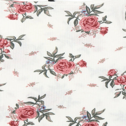 H&M Girls White Floral  Cropped T-Shirt Size M