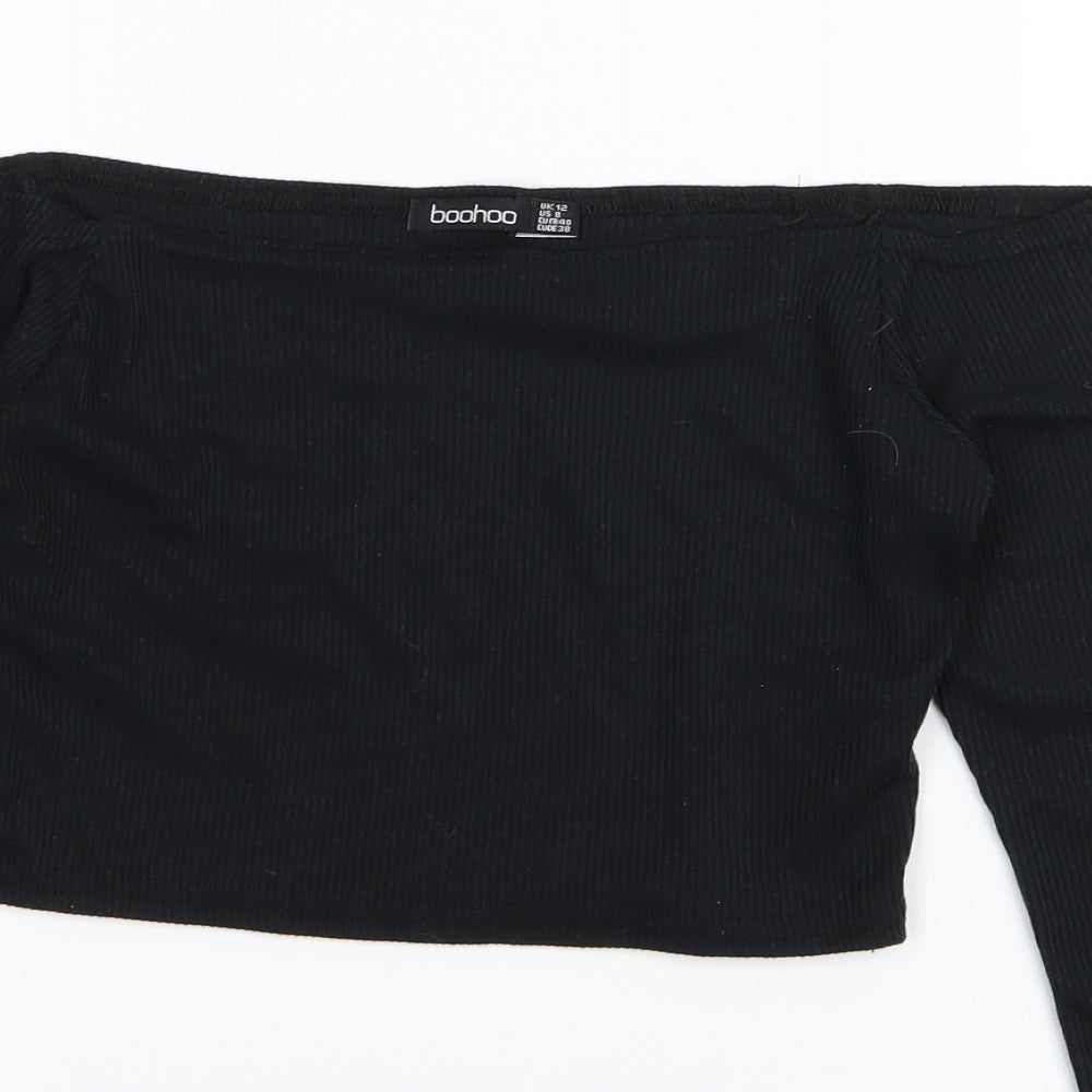 Boohoo Womens Black   Basic T-Shirt Size 12  - crop