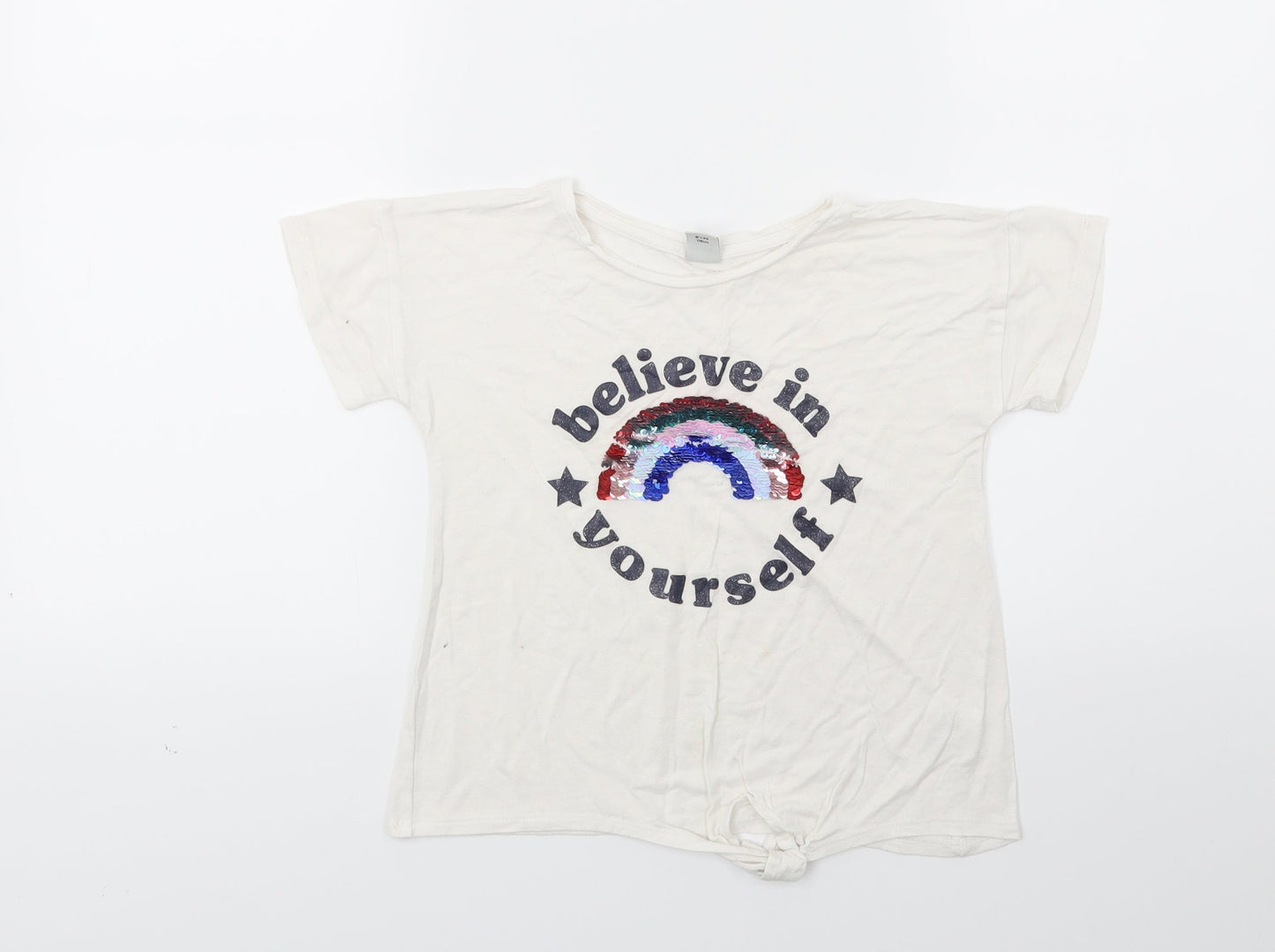 TU Girls White  Jersey Basic T-Shirt Size 6-7 Years  - believe in your elf