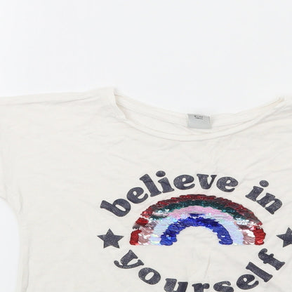 TU Girls White  Jersey Basic T-Shirt Size 6-7 Years  - believe in your elf