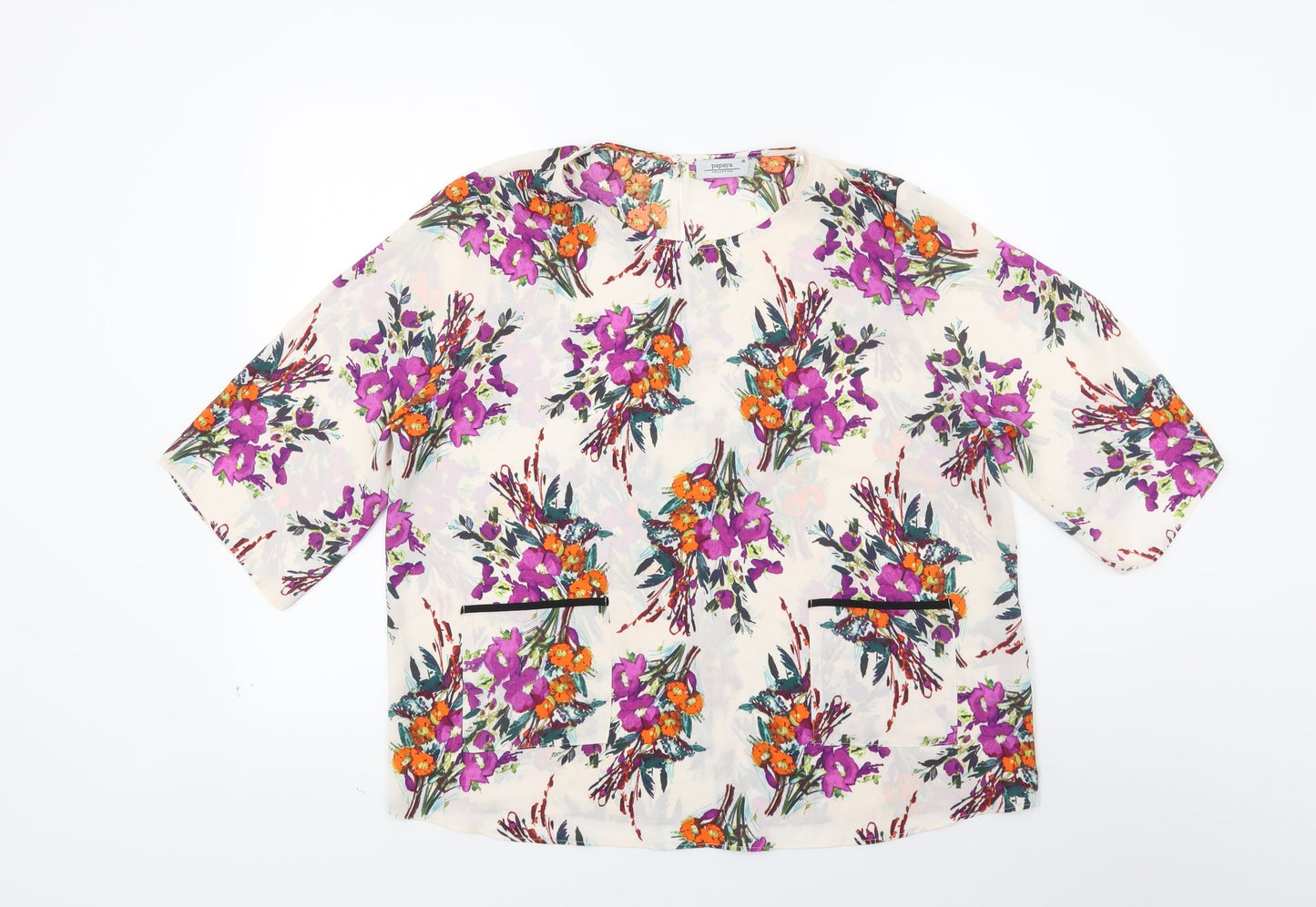 Papaya Womens White Floral  Basic Blouse Size 16