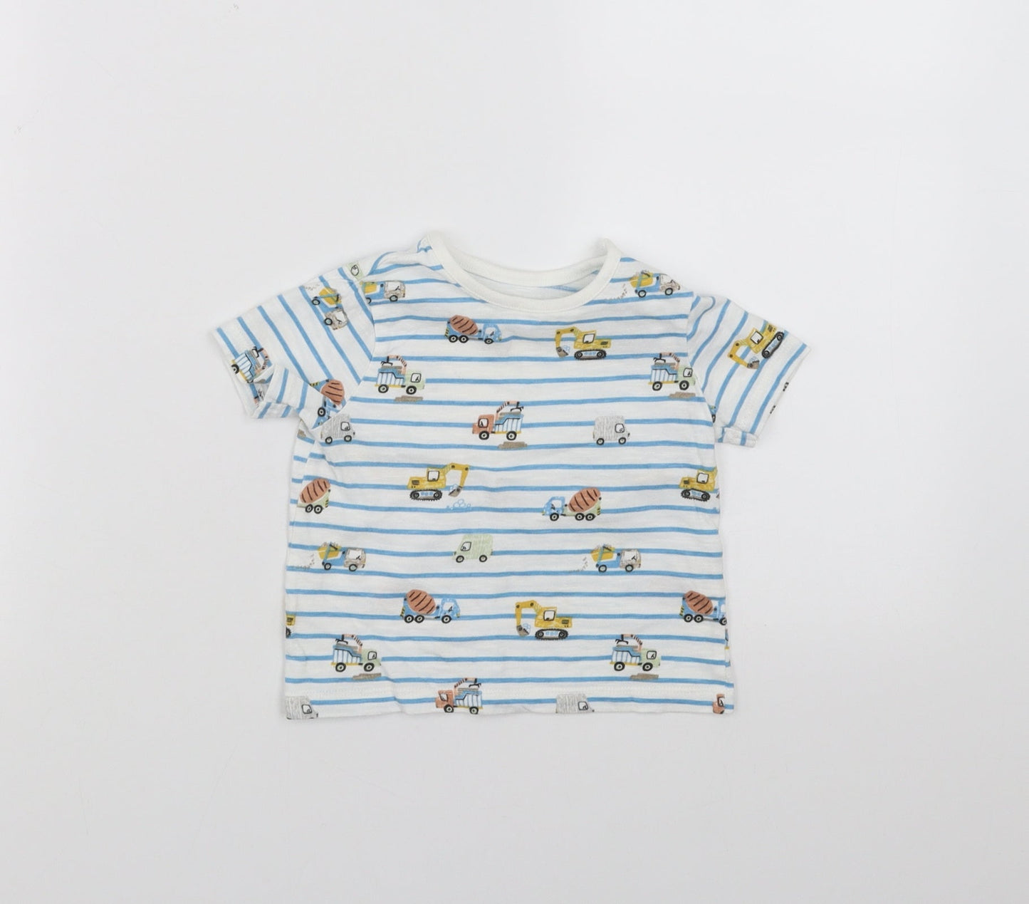 F&F Baby White Striped  Basic T-Shirt Size 6-9 Months  - diggers