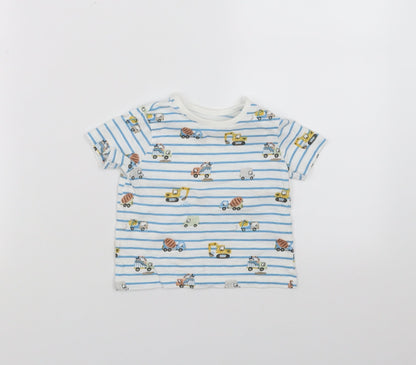 F&F Baby White Striped  Basic T-Shirt Size 6-9 Months  - diggers