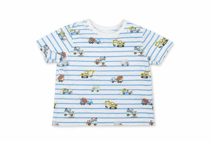 F&F Baby White Striped  Basic T-Shirt Size 6-9 Months  - diggers