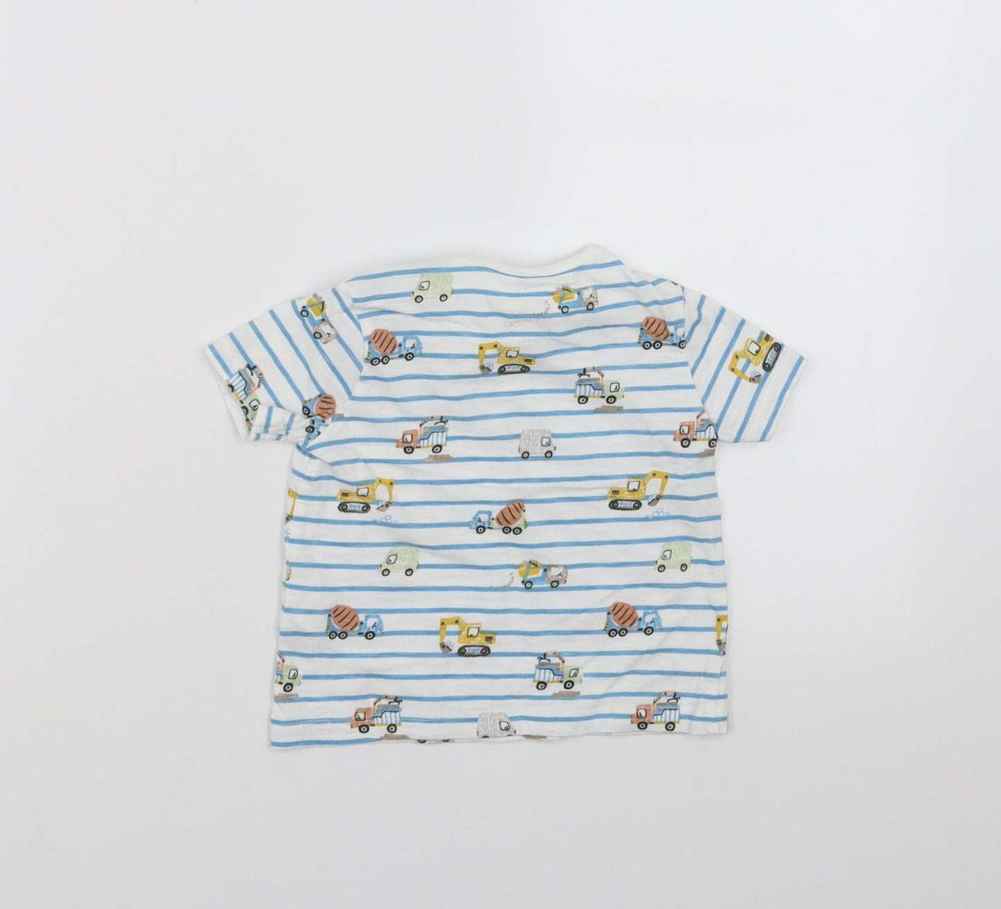 F&F Baby White Striped  Basic T-Shirt Size 6-9 Months  - diggers
