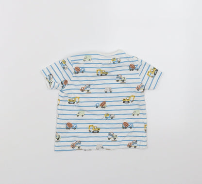 F&F Baby White Striped  Basic T-Shirt Size 6-9 Months  - diggers