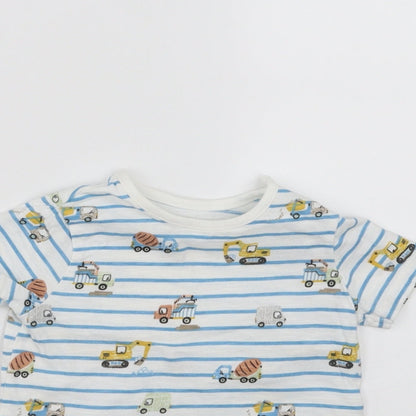 F&F Baby White Striped  Basic T-Shirt Size 6-9 Months  - diggers