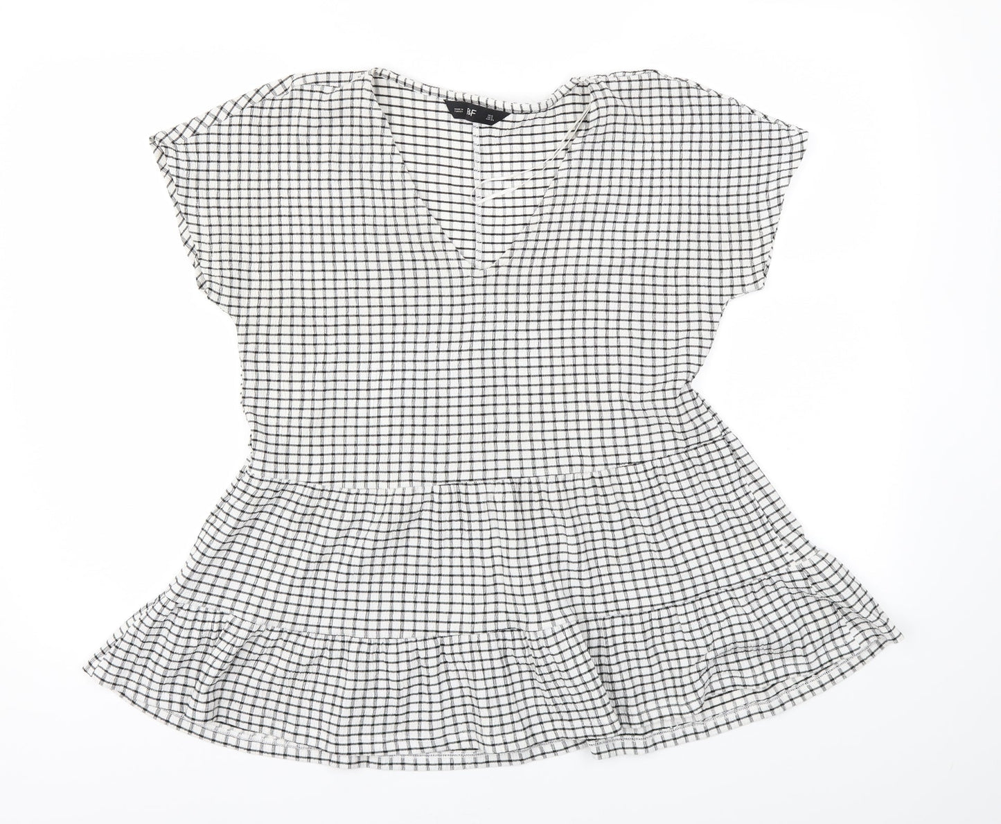 F&F Womens Black Check  Basic T-Shirt Size 6