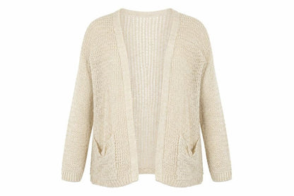 Front view of River Isand women’s beige cardigan jumper, size UK 10