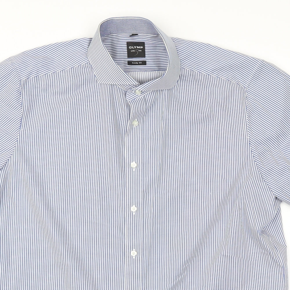OLYMP  Mens Blue Striped   T-Shirt Size 17