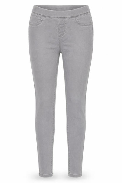 Front view of Denim & Co. women’s green jegging trousers, size UK 10, 30-inch leg