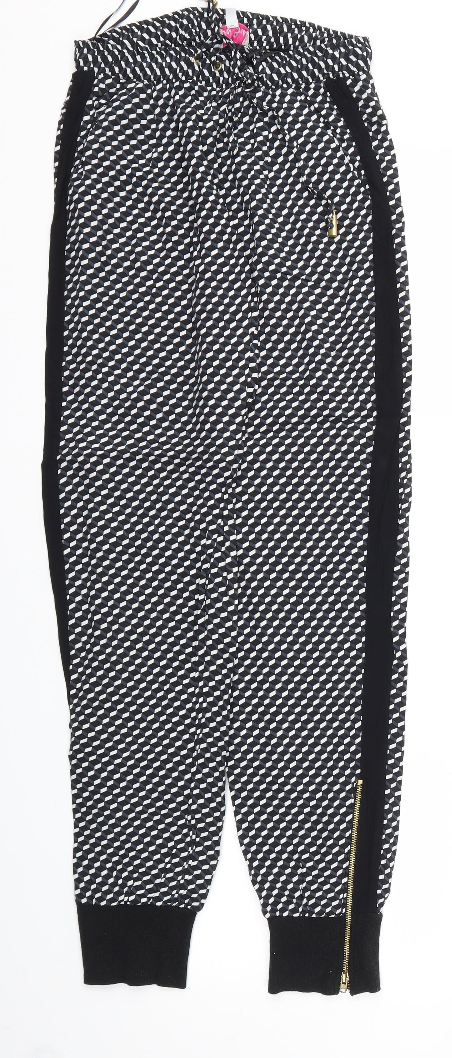 be beau Womens Black Argyle/Diamond  Trousers  Size 8 L29 in - Stretch waistband
