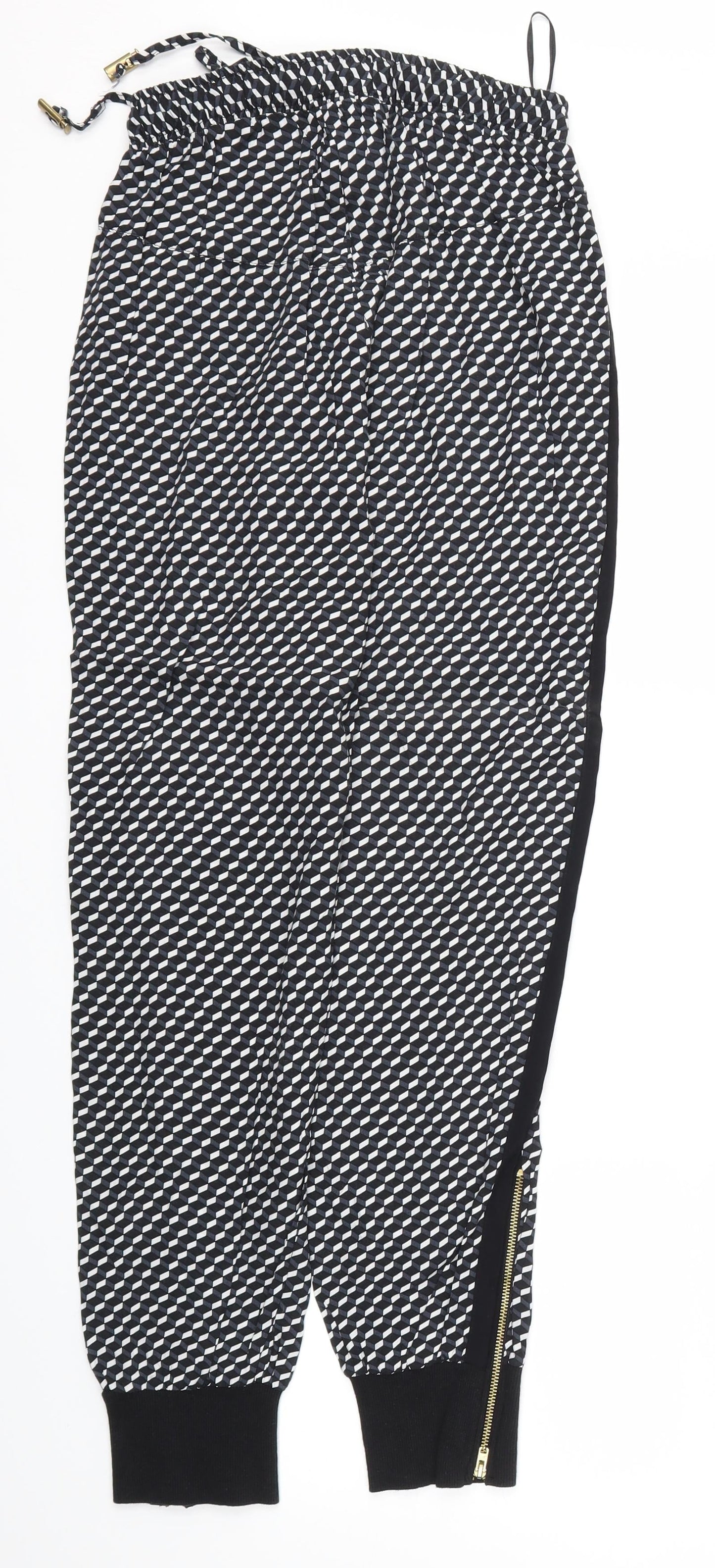 be beau Womens Black Argyle/Diamond  Trousers  Size 8 L29 in - Stretch waistband