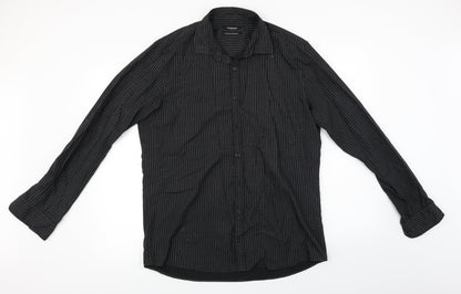 Mens UK Size L Dressmann Black  Button-Up Long Sleeve Casual Shirt