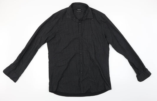 Mens UK Size L Dressmann Black  Button-Up Long Sleeve Casual Shirt